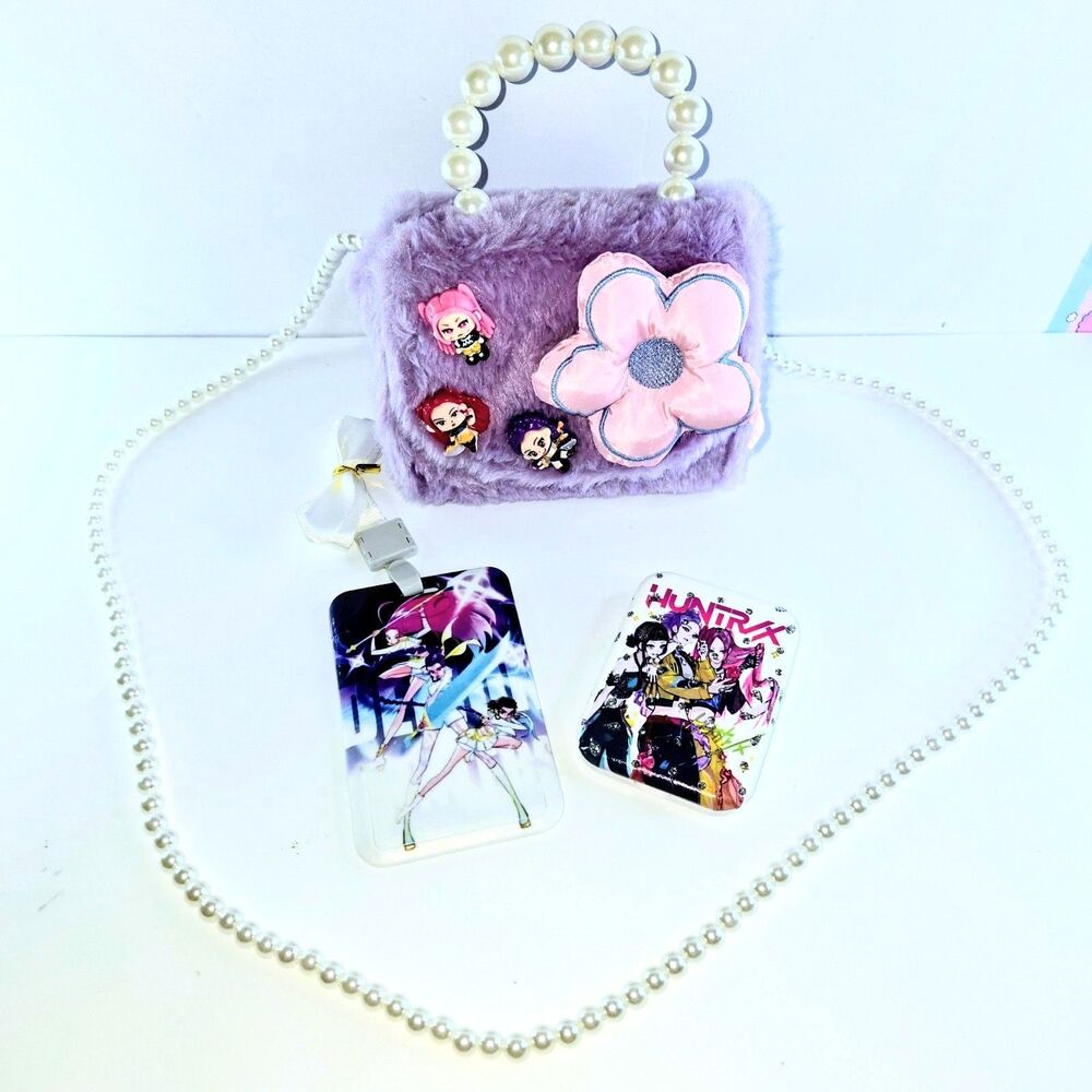 K-POP Themed Bundle with Purple Crossbody Bag/Compact Mirror/Layard Set #23 NEW